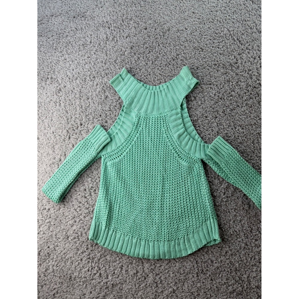 Luxxel Mint Green Cold Shoulder Knit Sweater High Neck Long Sleeve Large LSW2175